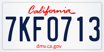 CA license plate 7KFO713