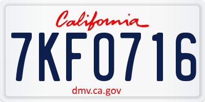 CA license plate 7KFO716