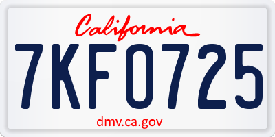 CA license plate 7KFO725