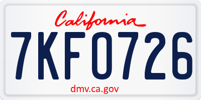 CA license plate 7KFO726