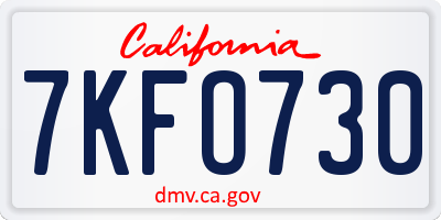 CA license plate 7KFO730