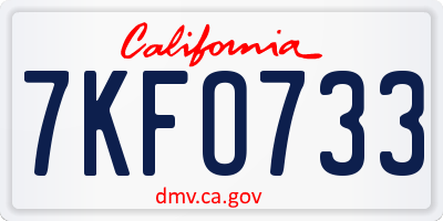 CA license plate 7KFO733
