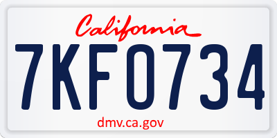 CA license plate 7KFO734