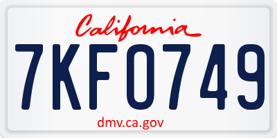 CA license plate 7KFO749