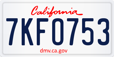CA license plate 7KFO753