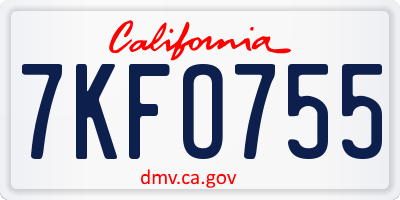 CA license plate 7KFO755