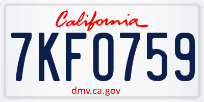 CA license plate 7KFO759