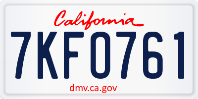 CA license plate 7KFO761