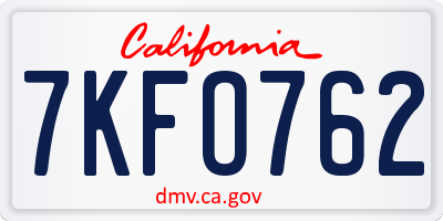 CA license plate 7KFO762