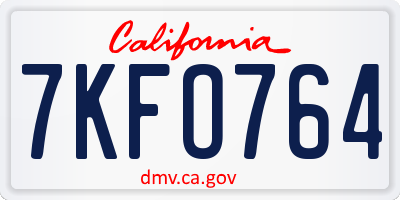 CA license plate 7KFO764
