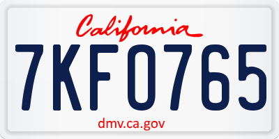 CA license plate 7KFO765