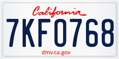 CA license plate 7KFO768