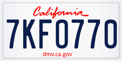 CA license plate 7KFO770