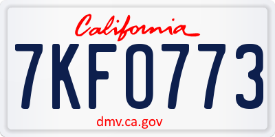 CA license plate 7KFO773