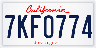 CA license plate 7KFO774