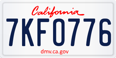 CA license plate 7KFO776