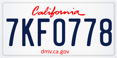 CA license plate 7KFO778