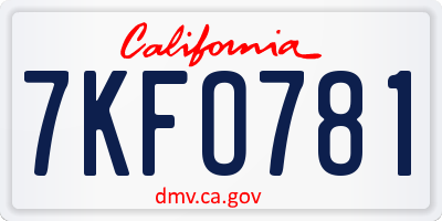CA license plate 7KFO781