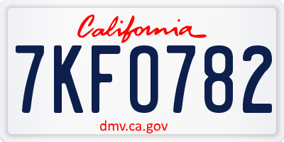 CA license plate 7KFO782