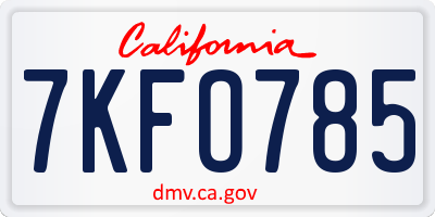CA license plate 7KFO785