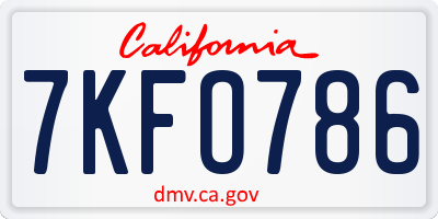 CA license plate 7KFO786