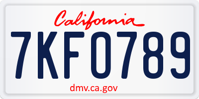 CA license plate 7KFO789