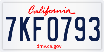 CA license plate 7KFO793