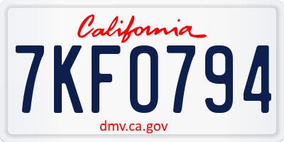 CA license plate 7KFO794