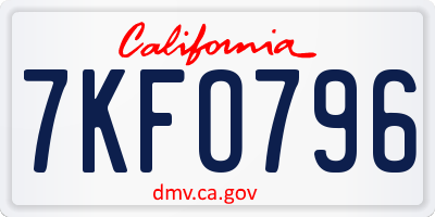 CA license plate 7KFO796