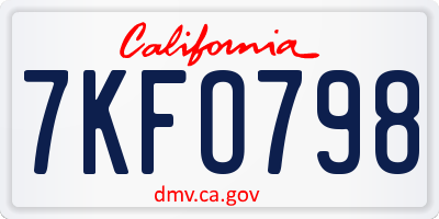 CA license plate 7KFO798