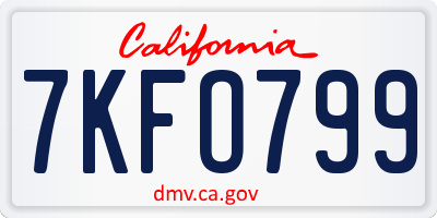 CA license plate 7KFO799
