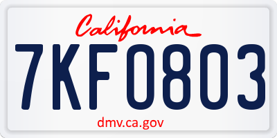 CA license plate 7KFO803