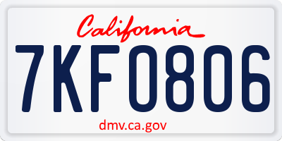 CA license plate 7KFO806
