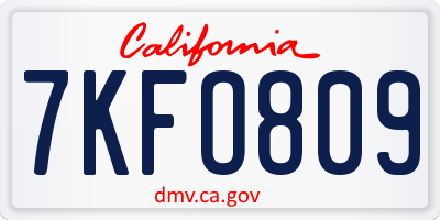 CA license plate 7KFO809