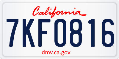 CA license plate 7KFO816