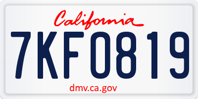 CA license plate 7KFO819