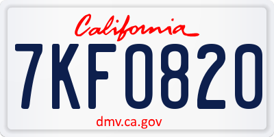 CA license plate 7KFO820