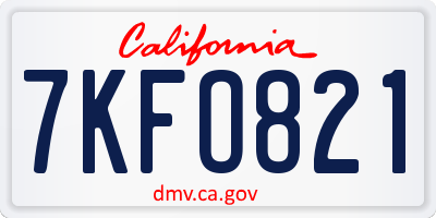 CA license plate 7KFO821