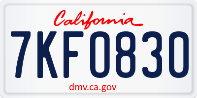 CA license plate 7KFO830