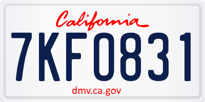 CA license plate 7KFO831