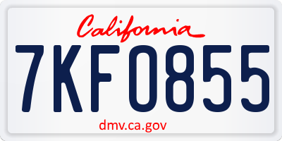 CA license plate 7KFO855