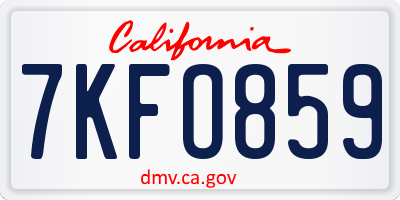 CA license plate 7KFO859