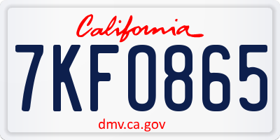 CA license plate 7KFO865