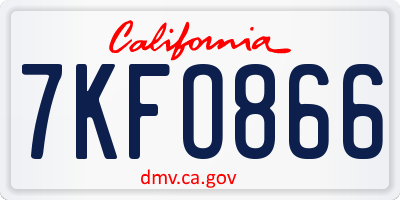 CA license plate 7KFO866