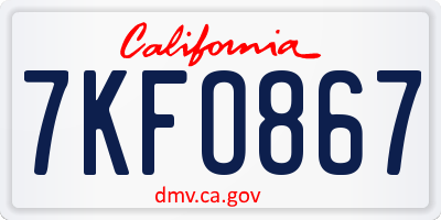 CA license plate 7KFO867