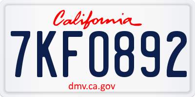 CA license plate 7KFO892