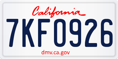 CA license plate 7KFO926