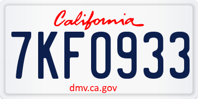 CA license plate 7KFO933