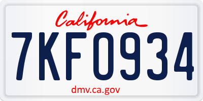 CA license plate 7KFO934