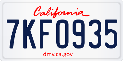 CA license plate 7KFO935